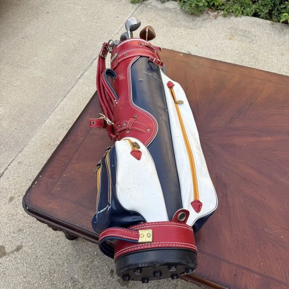 Vintage Dunlop 3-way Golf Bag 16 Golf Club Red White blue multiple storage areas